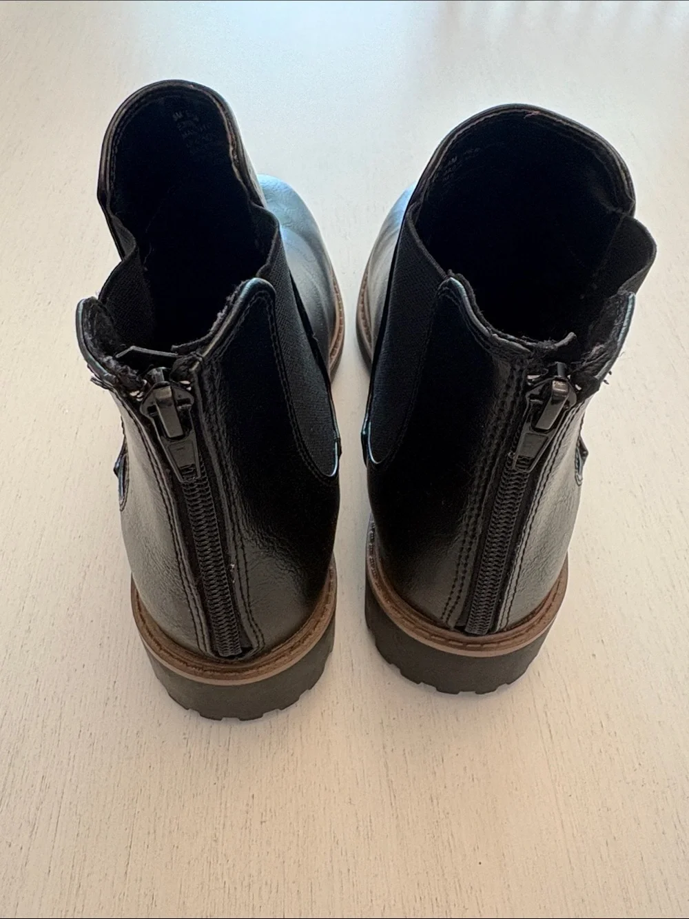 NWOT Esprit Black Leather Chelsea Booties with Brown Trim